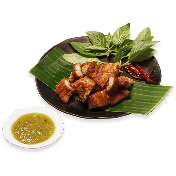 Deep Fried Pork Belly marinated with Fish Sauce | Baan Somtum Restaurant